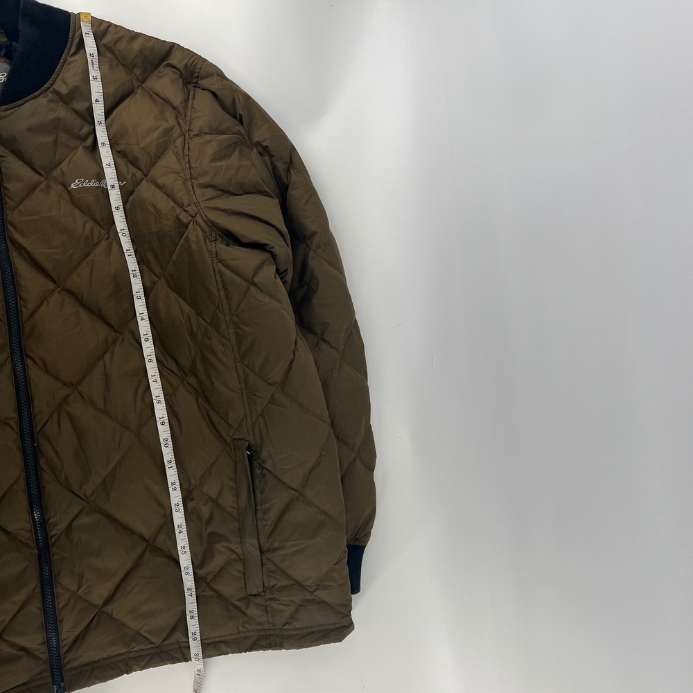 Eddie Bauer EB650 Down Puffer Bomber Jacket Mens‎ 2XL Brown Diamond Quilt Zip - Picture 10 of 10